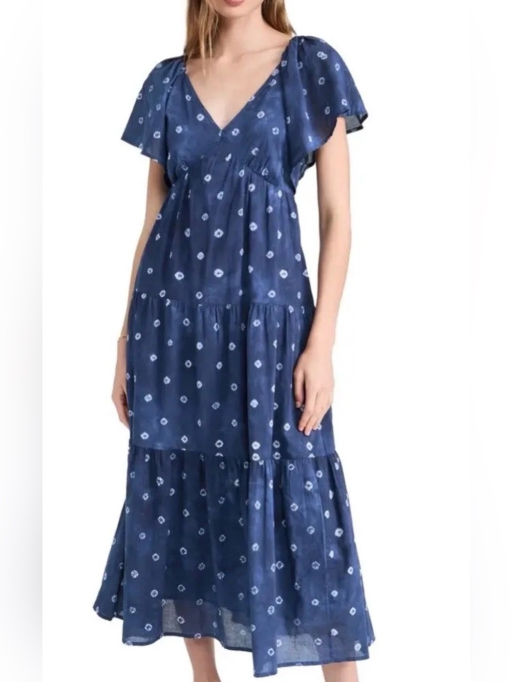 Madewell Devyn Dress Size 20w Blue 100% Cotton Dress Lightweight Flutter Sleeves